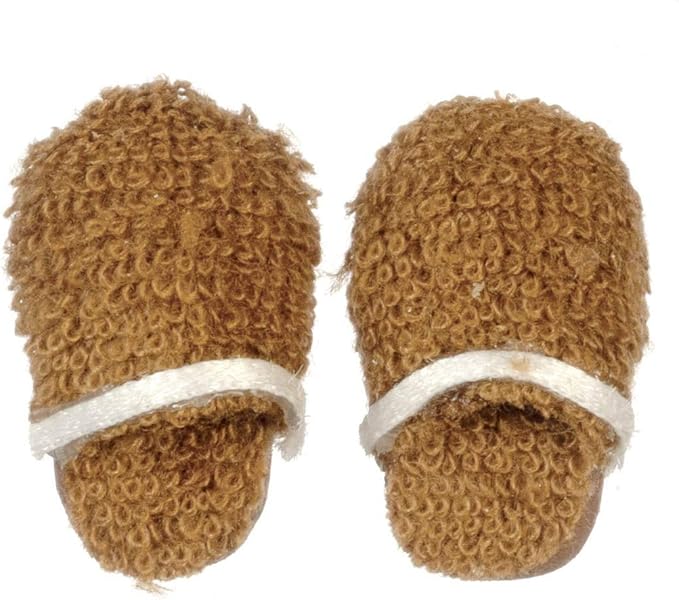 Melody Jane Dollhouse Mens Brown Slippers Miniature Bedroom Bathroom Accessory