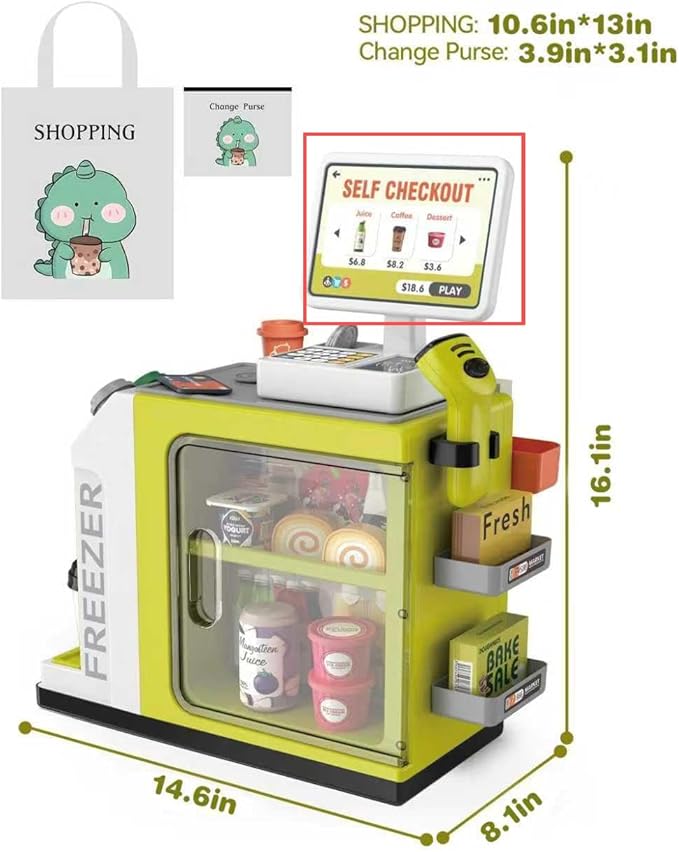 Cash Register Playset for Kids - 48PCS Pretend Play Money, Calculator, Scanner, Credit Card and Play Food for Boys and Girls Ages 3+ (668-124)
