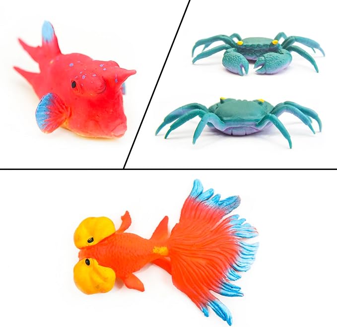 10 Pcs Fish Animal Figure Water Toys, Sea Animal Color Changing Toys, Sea Creatures for Kids 3 Years and up, for Themed Parties, Cake Topper, Kids Easter Basket