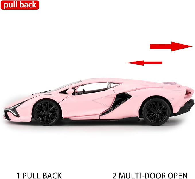 BDTCTK 1/36 Lamborghini Sián FKP37 Diecast Car Models, Zinc Alloy Toy Pull Back Vehicles Toy Cars for Toddlers Kids Boys Girls Gift (Pink)