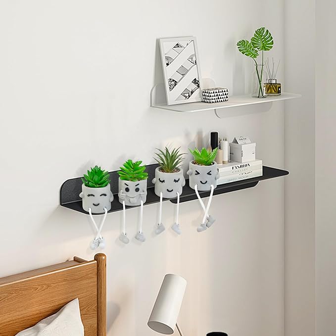 LUZOGA Set of 4 Small Faux Succulents in Cement Pots with Hanging Legs, Potted Mini Fake Plants for Desk, Office Cubicle, Kitchen, Bathroom, Wall Shelf Decor, Room & Bookshelf Ornament