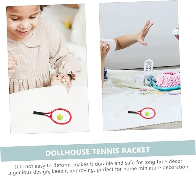 CIYODO 1set Miniature Tennis Racket and for Dollhouse Decor Realistic Mini Tennis Supply for Boys and Girls Creative Play for Miniature Sports Enthusiasts