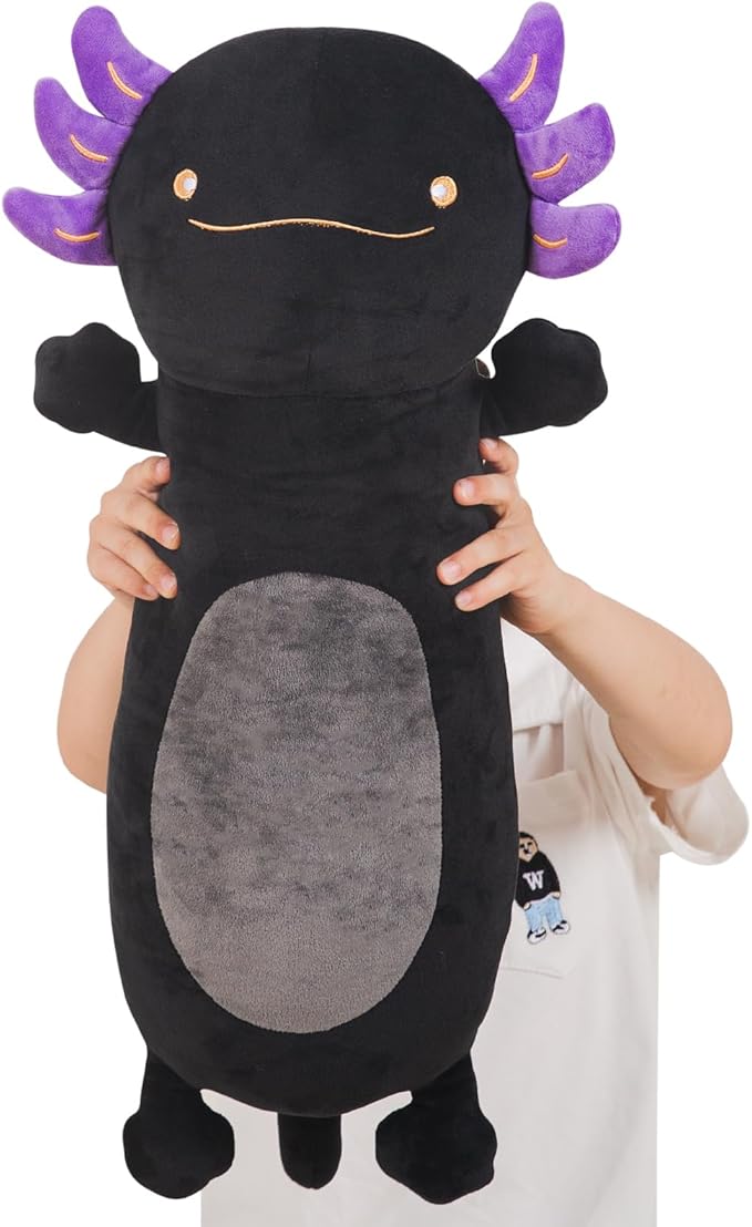 22inch Black Axolotl Stuffed Animal, Soft Long Pillow Doll Cute Axolotl Plush Body Pillow Plushies Toy Gift for Kids, Boys Birthday, Halloween, Christmas