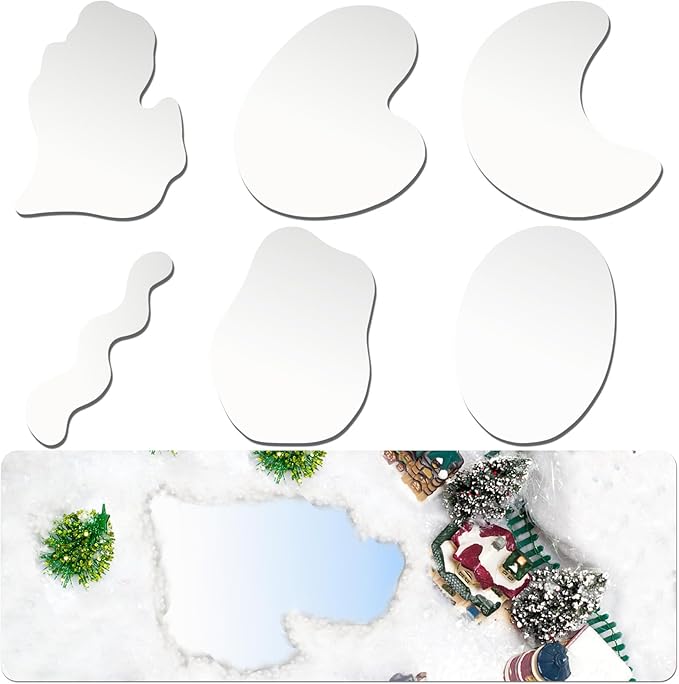 6PCS Large Size 9.8inch Mirror Lake for Miniature Christmas Village, Irregular Pond & Ice Skating Rink Shapes, Christmas Landscaping Accessory for Holiday Xmas Village Display Decorationsons