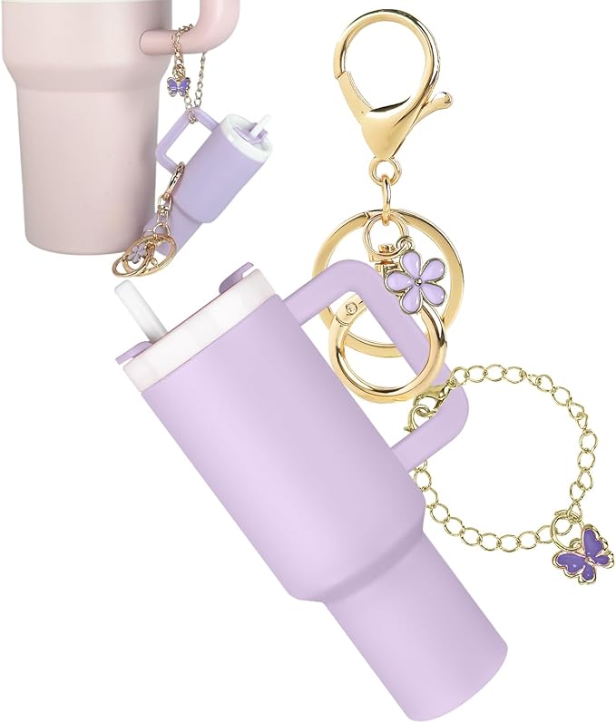 ERTUNA Mini Tumbler Keychain Accessories for Stanley Cup, 2 Way Cute Charms Chapstick Lip Balm Holder for Women Purse Handbag