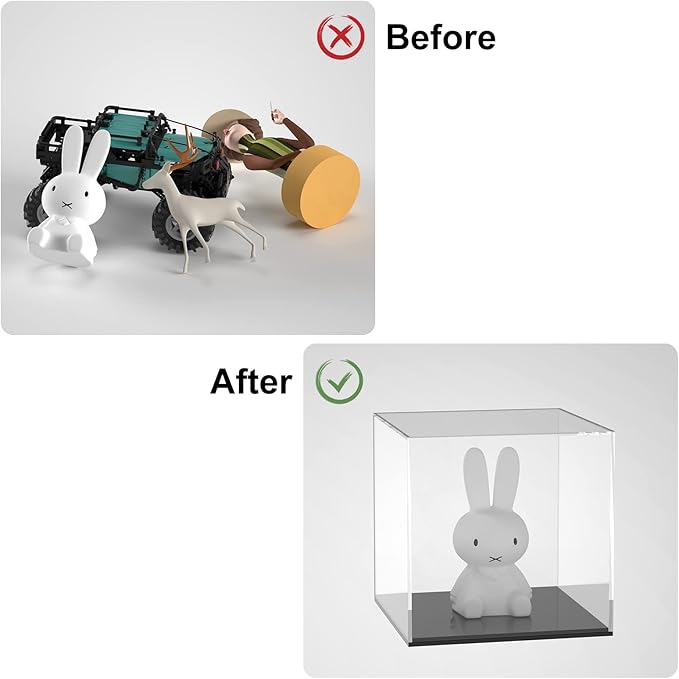 Cliselda Acrylic Display Case with Black Base 6x6x6 inch, Clear Square Acrylic Box Cube Small Storage Containers, Fully Assembled Dustproof Plastic Display Box for Collectibles Action Figures