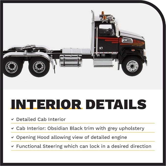 Diecast Masters Western Star 4700 SF Tandem Truck-Tractor - Metallic Black | Real Truck Specifications 1:50 Scale Model Semi Trucks by 71036