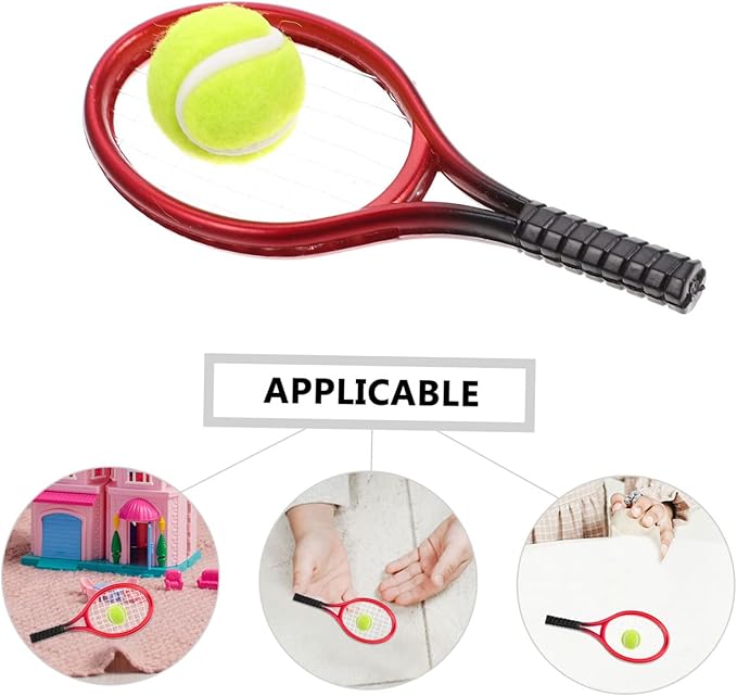 CIYODO 1set Miniature Tennis Racket and for Dollhouse Decor Realistic Mini Tennis Supply for Boys and Girls Creative Play for Miniature Sports Enthusiasts