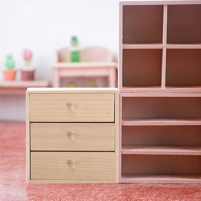 Toyvian Mini Doll House Cabinet 1 12 Scale Wooden Miniature Storage Cabinet with 3 Drawers for Dollhouse Bedroom Living Room Kitchen Furniture Decor