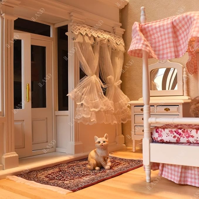 iLAND Miniature Dollhouse Accessories Victorian of Carpet for Dollhouse Furniture on 1/12 Scale and 3” - 12” Dolls, Woven Dollhouse Rugs 6” x 3.8” (2pcs Love)