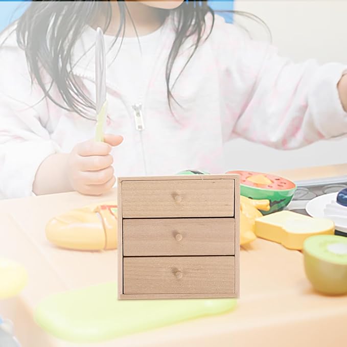 Toyvian Mini Doll House Cabinet 1 12 Scale Wooden Miniature Storage Cabinet with 3 Drawers for Dollhouse Bedroom Living Room Kitchen Furniture Decor