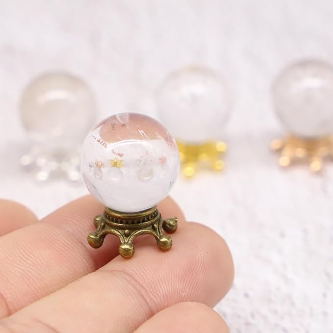 Fairy Garden Crystal Ball, Miniature Glass Gazing Ball, Dollhouse Wizard Minis, Terrarium Miniatures, Haunted Dollhouse, Halloween Decor (Pewter)