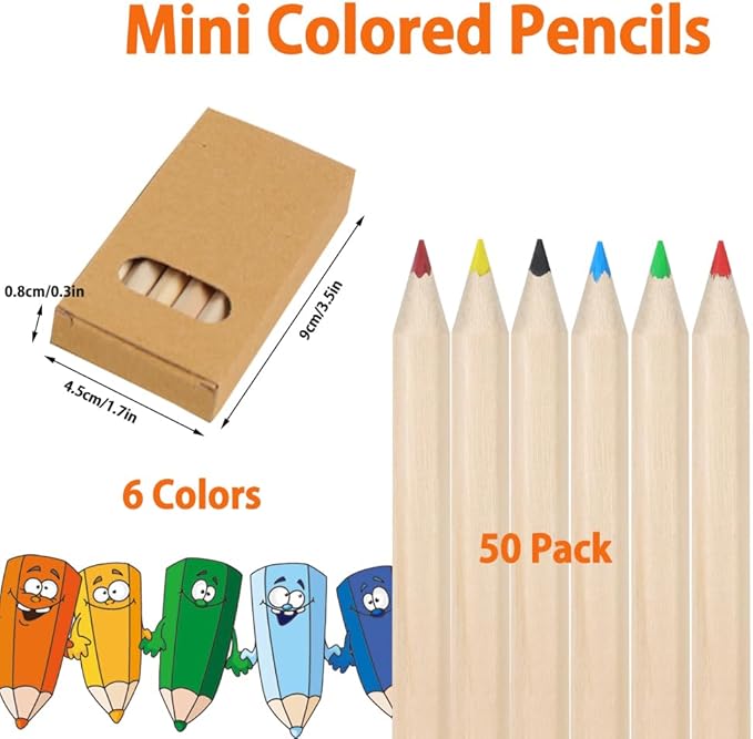 50 Packs/300pcs Mini Drawing Colored Pencils, 3.5 Inch Portable Painting Pencil for Kid 6 Different Color Pencils in Bulk, Children Painting Classroom School Birthday Wedding Christmas Party Favors