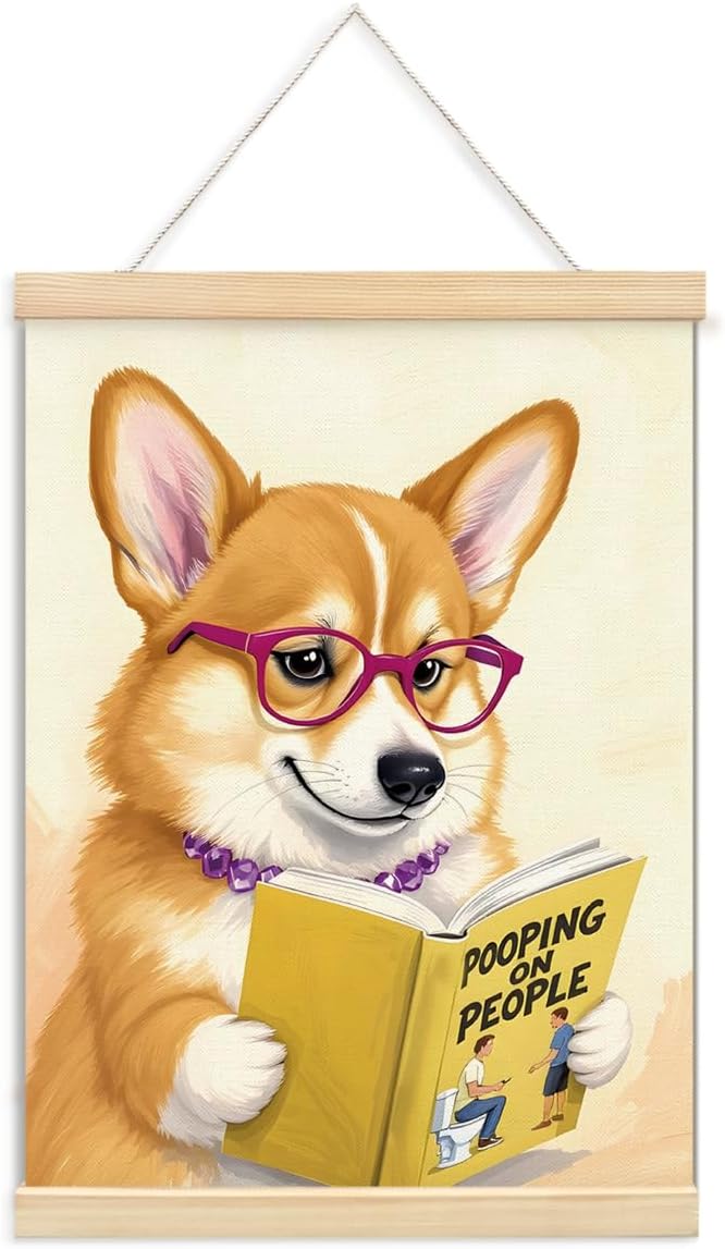 ShowDraven Funny Bathroom Wall Decor Art, Cute Bathroom Wall Decorations Framed with Wood Hanger 12x16 Inch