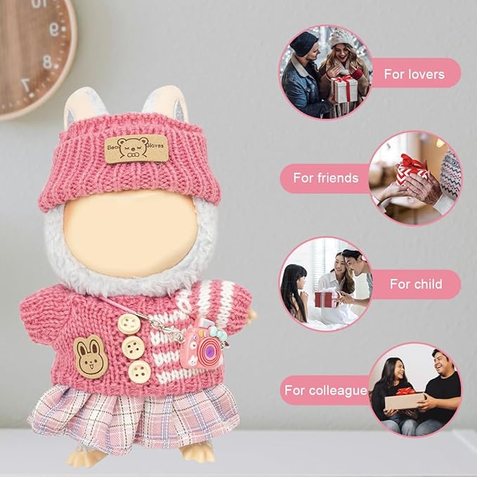 Clothes for Lububu 17cm Dolls(NO Doll) for Lububu Doll Outfits with Accessories Suit for Lububu Cute Stylish Dress Up Set Rose Red