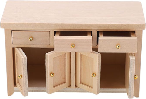 1:12 Scale Birch Dollhouse Storage Cabinet - Miniature Living Room Furniture for Dollhouses (Wood Color)