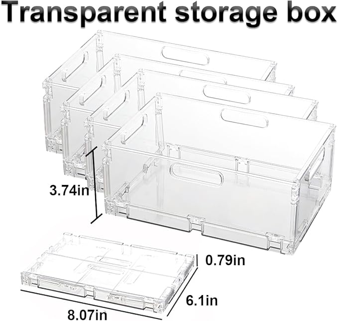 4-Pack Foldable Plastic Baskets, Stackable Storage Baskets with Handles for Organizing and Storage, Foldable Crate for Office, Home, Bedroom, Outdoor (8.07"x 6.1" x 3.74")