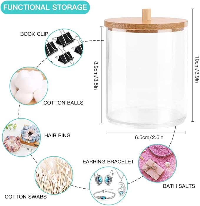 OTOSTAR Bathroom Accessories Set 8-Piece Bamboo Gift Set Bathroom Accessory Set with Trash Can 2 Qtip Holder Jars Soap Dispenser Toothbrush Holder Tumbler Cup Soap Dish Toilet Brush Holder (White)