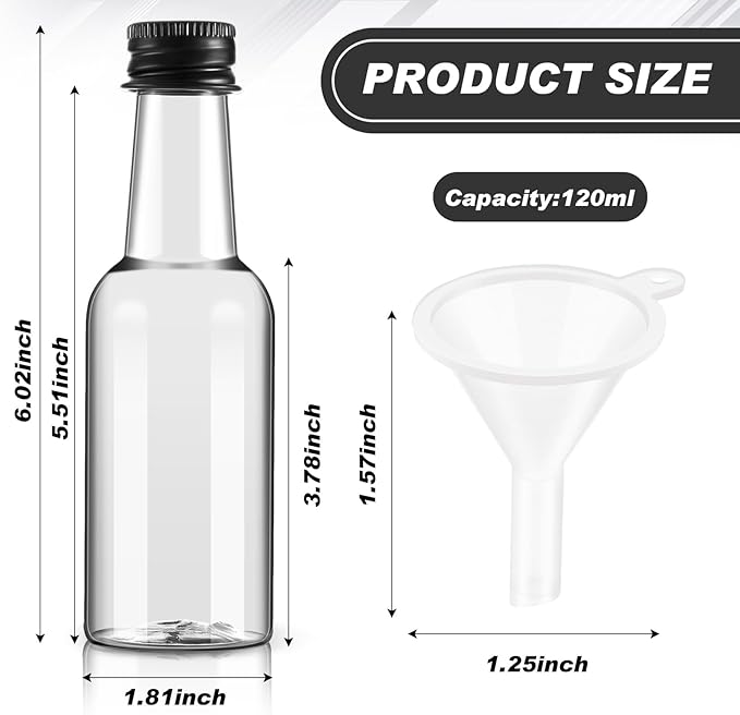 Tessco 100 Pcs Mini Liquor Bottles Plastic Mini Salad Dressing Bottle Christmas Small Shooter Alcohol Holders with Cap Wine Hot Sauce(4 oz,Black)