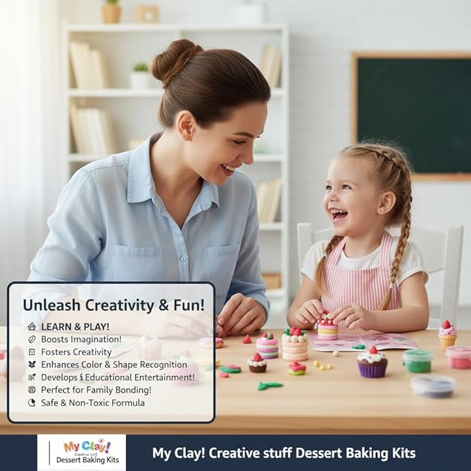 Air Dry Clay Kit for Kids, 12 Dessert Baking Modeling Clay for Kids, DIY Model Magic Clay with Tools and Tutorials, Soft&Non-Sticky, Safe&Non-Toxic Magic Clays,Creatible Art Crafts Toys Gifts