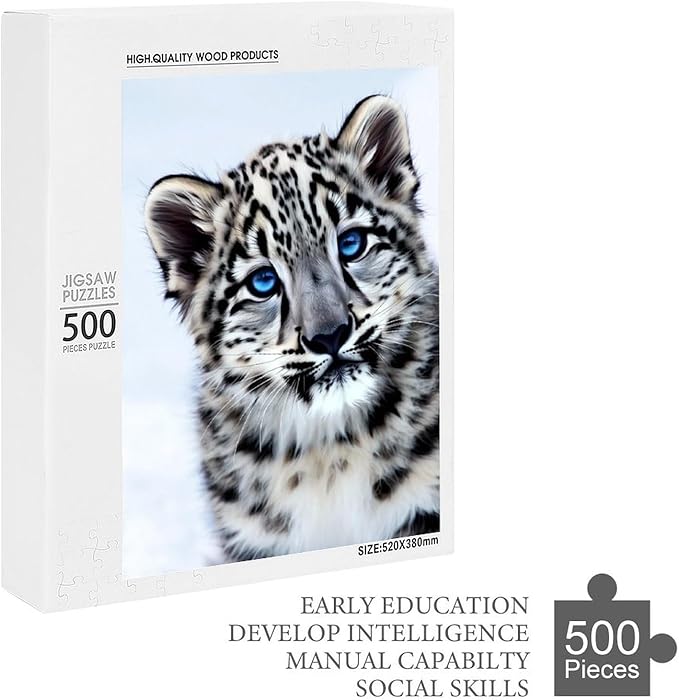 Jigsaw Puzzles for Adults 500 Piece - Cute Snow Leopard Wooden Puzzle,Funny Puzzles，Unique Gifts for Wall Art，Family Puzzle，Educational Games，Challenge Puzzles