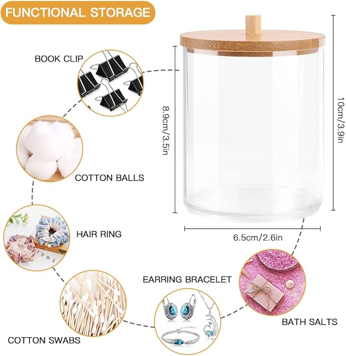OTOSTAR Bathroom Accessory Set 8 Pieces Bathroom Accessories Set Bamboo Gift Bathroom Set with Trash Can Toothbrush Holder Soap Dispenser Soap and Lotion Set Tumbler Cup 2 Qtip Holder Jars (Grey)