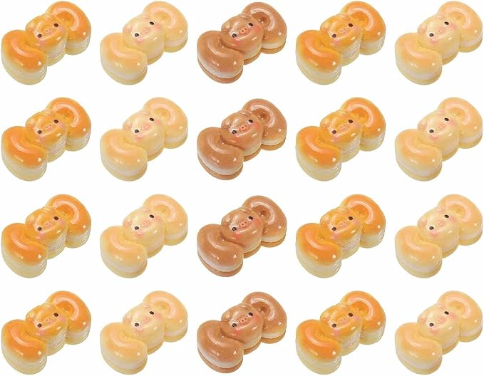 Dollhouse Miniature Food, Cute Mixed Animal Bow Tie Bread Figures Toys Mini Resin Foods Trinkets for Pretend Play Kitchen Cooking Game & Doll House Decor (Mixing Colors, 20pcs)