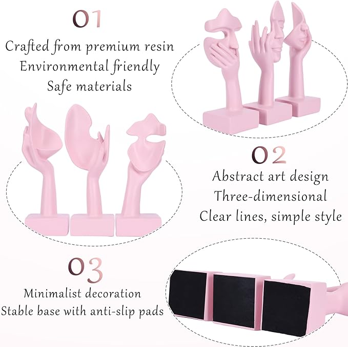 oliruim 3 Pcs Thinker Large Statue Set - Pink Art Abstract Home Accent Figurines for Living Room, Bedroom, Shelves, Office Desktop, Coffee Table Decor, Gift for Women (3 Pcs Pink, 9")