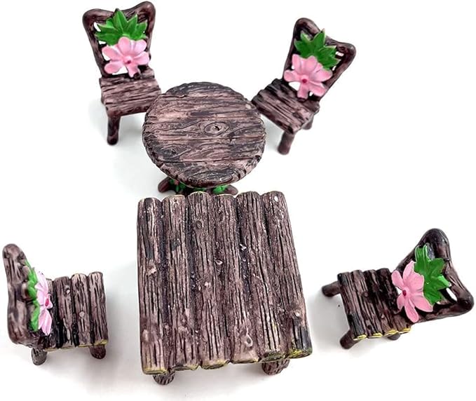 6 Pcs Garden Furniture Ornaments Miniature Table and Chairs Set Village Micro Resin for Dollhouse Accessories Home Micro Landscape