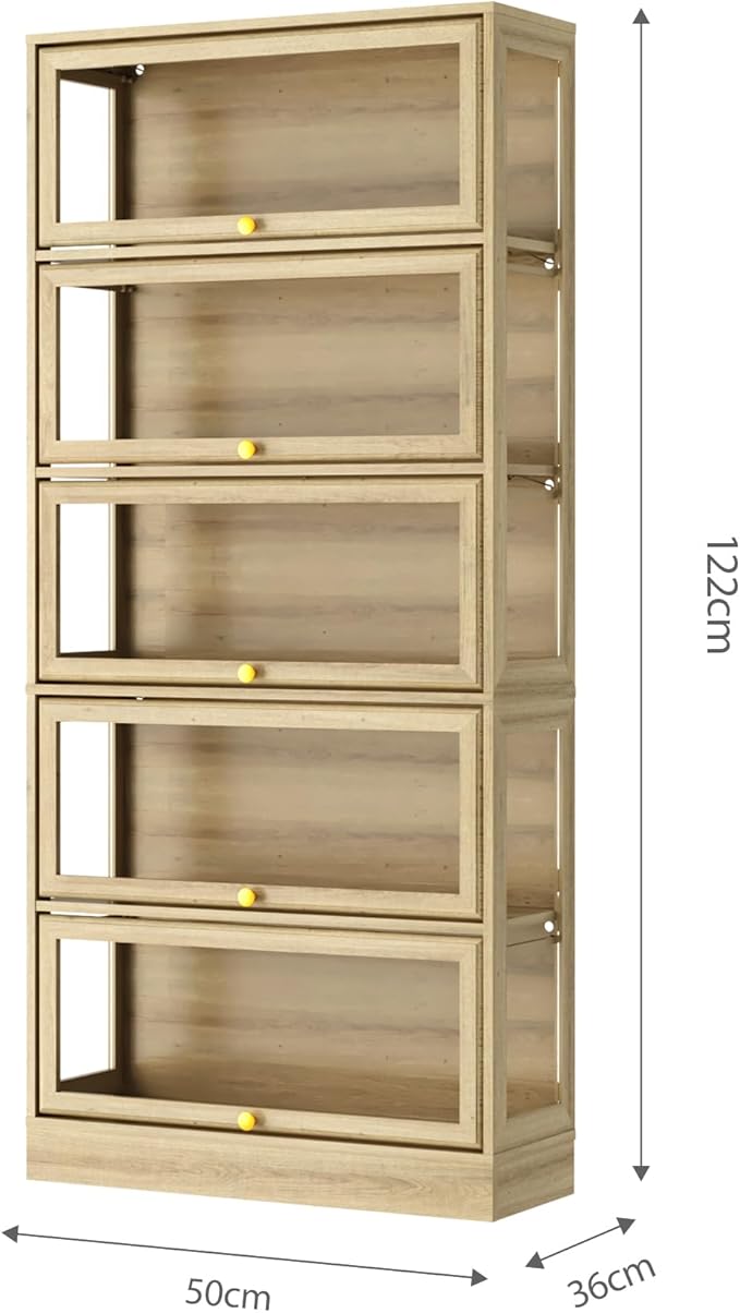 Display Cabinet with Acrylic Glass Doors,5-Tiers Curio Cabinet with LED Lighting for Collectibles, Collectibles Toy Organizers Rack & Display Shelf Display Case Storage Cabinet, Nature