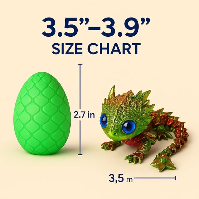 12 Pack 3D Printed Dragon Eggs & Crystal Dragons – Articulated Fidget Toy Gift Set with Display Tray, Assorted Colors for Kids, Collectors, Party Favors & Stocking Stuffers