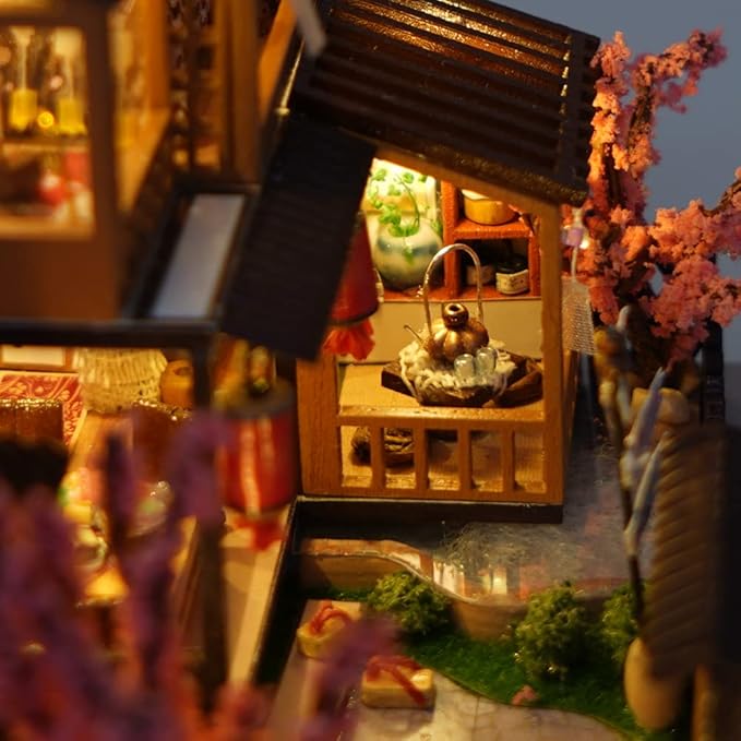 CUTEBEE Dollhouse Miniature with Furniture, DIY Wooden Dollhouse Kit Plus Dust Proof, Creative Room Idea (Japanese Garden House)