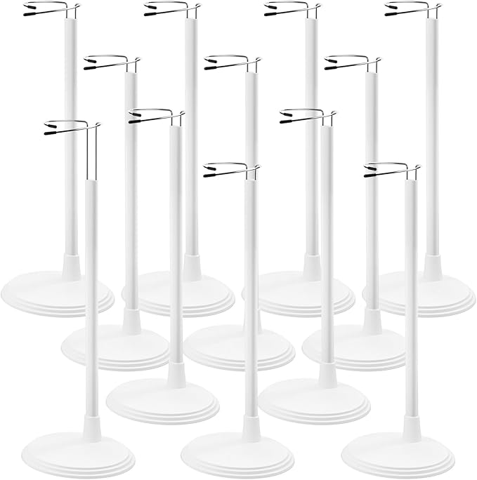 Yaocom 12 Pcs Adjustable Doll Stand Display Holder for 14 to 18 Inches Action Figure Stands with Expandable Waist Wire Bracket Support Dolls Display Rack for Home Shop Birthday Party(White)