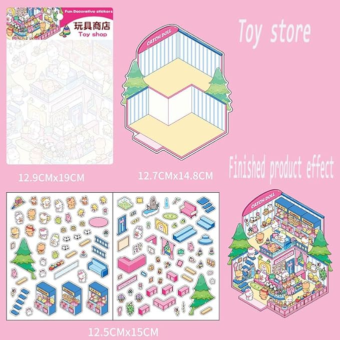 DIY 3D Stickers Kit for Adults & Teens - 4 Set Creative House Scene Stickers Make Your Own Mini Room Scenes- Stress Relief Craft for Home Decor, Gift Idea, Fun Art Activity