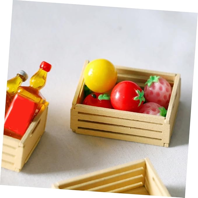 Lurrose 5Pcs Miniature Wooden Crates for Dollhouse Furniture Realistic Storage for Crafting and Decoration Mini Crates for Kitchen and Supermarket Scenes