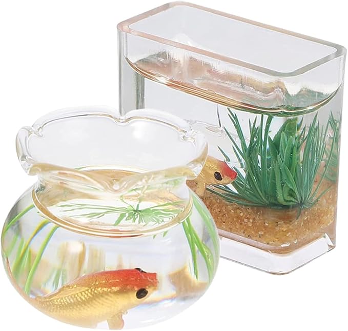 OATIPHO 2pcs Miniature Fish Bowl Decor Wear-Resistant Dollhouse Accessories for Tiny Aquarium Scenes Shapes Random and House Decoration