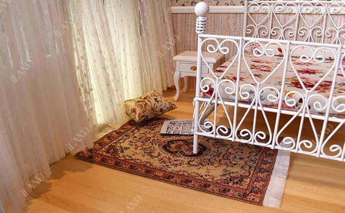 iLAND Miniature Dollhouse Accessories of Carpet for Dollhouse Furniture on 1/12 Scale and 3” - 12” Dolls, Woven Dollhouse Rugs 6” x 3.8” (2pcs Fragrance)