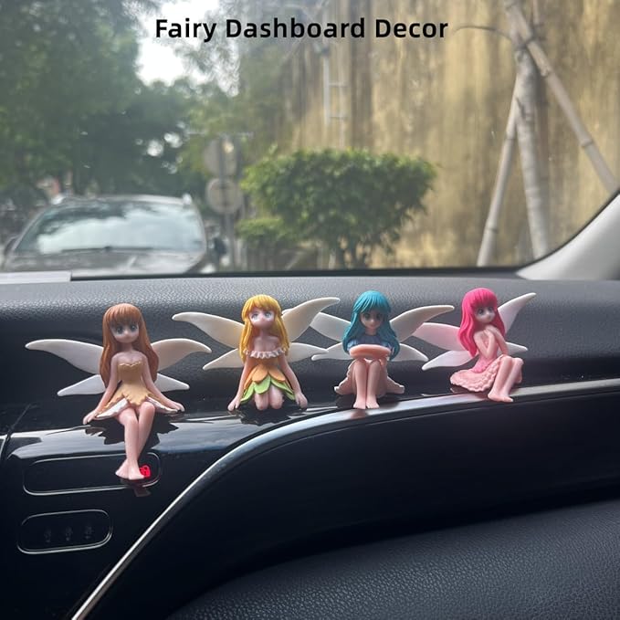 LONCESS Miniature Fairy Accessories - Small Fairy Figurines, Flower Pot, Garden Wands, Home Decoration, Birthday Cake Topper, Girl Fly Wing Figurines for Car Decor, 4 Pieces