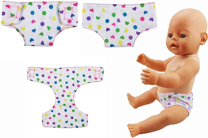 DC-BEAUTIFUL 4 Pcs Diapers, Underwear and 2 Pcs Bibs for 14-18 Inch Baby Dolls, Suitable for Infant Baby Girls Boys