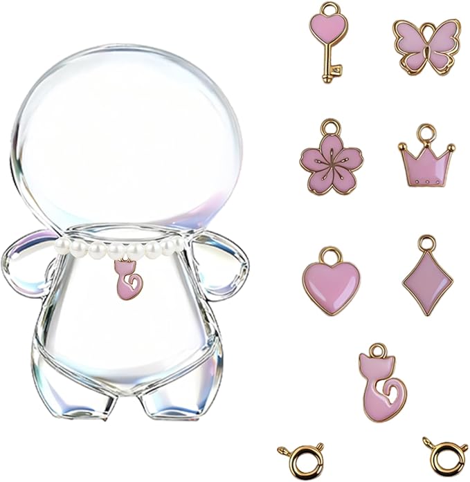 VPDSLABUBU Accessories for 3.9-6.7 Inch (10-17cm) Dolls,10 Pcs Accessories,Including 1 Pearl Necklace,7 Pink Collection Pendants, and 2 Spring Buckles,Meet Your DIY Needs(Pink Collection)
