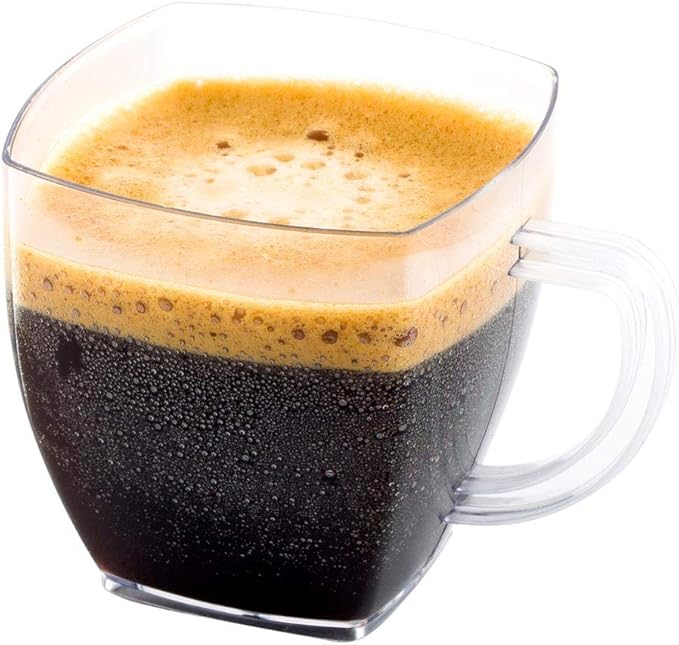 Restaurantware 2 Ounce Clear Square Cups 100 Disposable Plastic Coffee Cups - Hard Plastic With Handles Clear Mini Espresso Cups For Catering Events Parties Weddings And Cafes