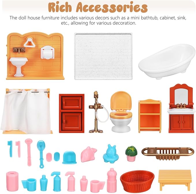 Wakauto 1:12 Scale Dollhouse Bathroom Furniture Set - Miniature Bathtub, Sink & Cabinet with Realistic Details for Adult Collectors and Creative Play, DIY Adornments and Display