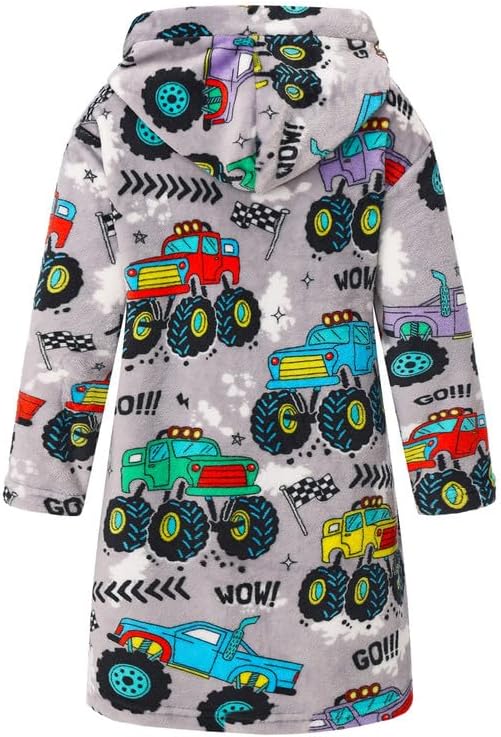Boys Fleece Robe Hooded Toddler Soft Bathrobe Pajamas Sleepwear for Kids Girls 2-16 Years