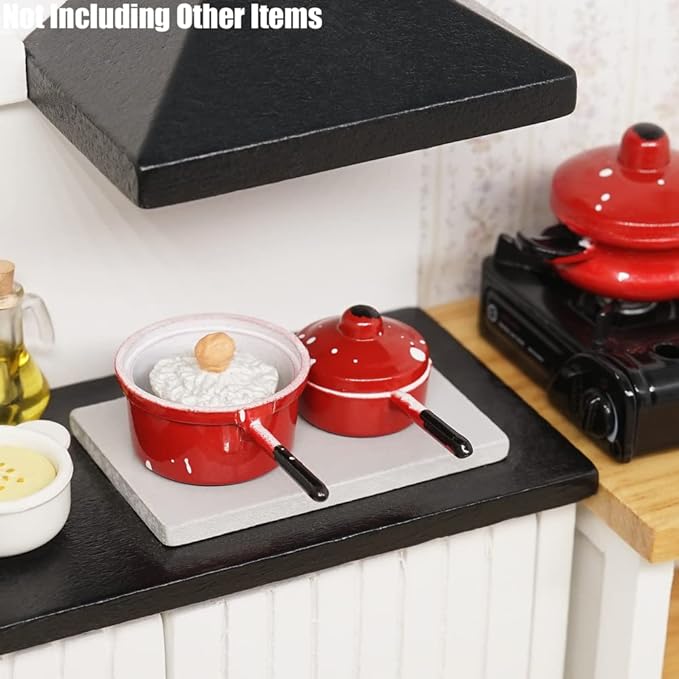 Odoria 1/12 Miniature Pots and Pans Dollhouse Cookware Accessories, Red