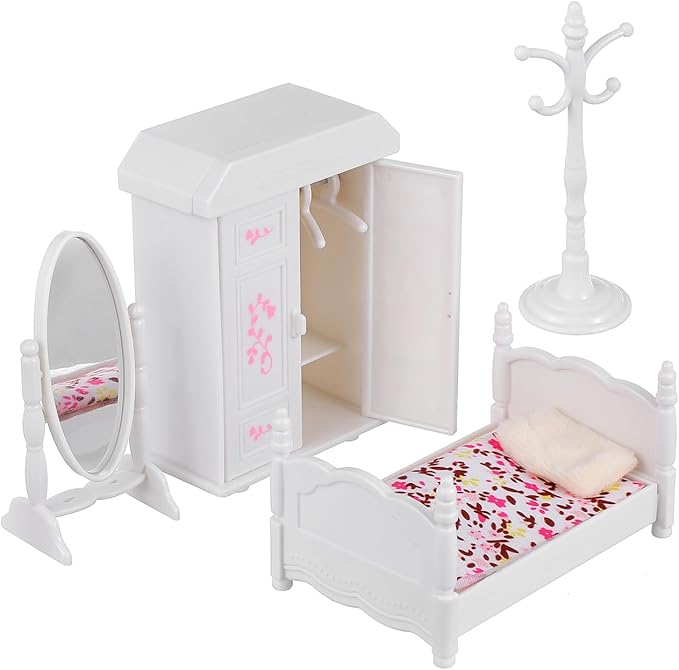 3.93 Inch Mini Bedroom Bed Cabinet Model - Miniature Dollhouse Furniture Set for Kids Assorted Color Perfect for Dollhouse Decor and Imaginative Play