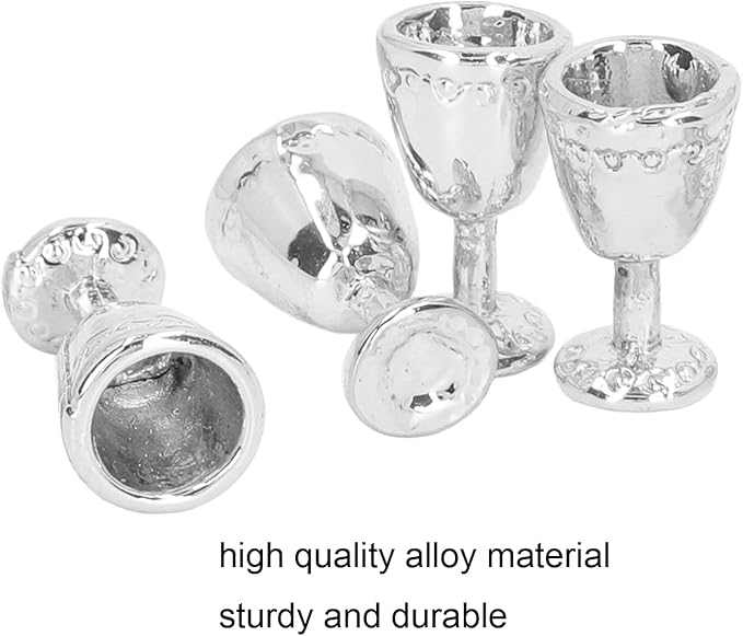 4Pcs Miniature Champagne Wine Glas, Mini Bottles Dollhouse Champagne Set Simulation Miniature Glasses Cups for 1:12 Accessories (4 Silver)