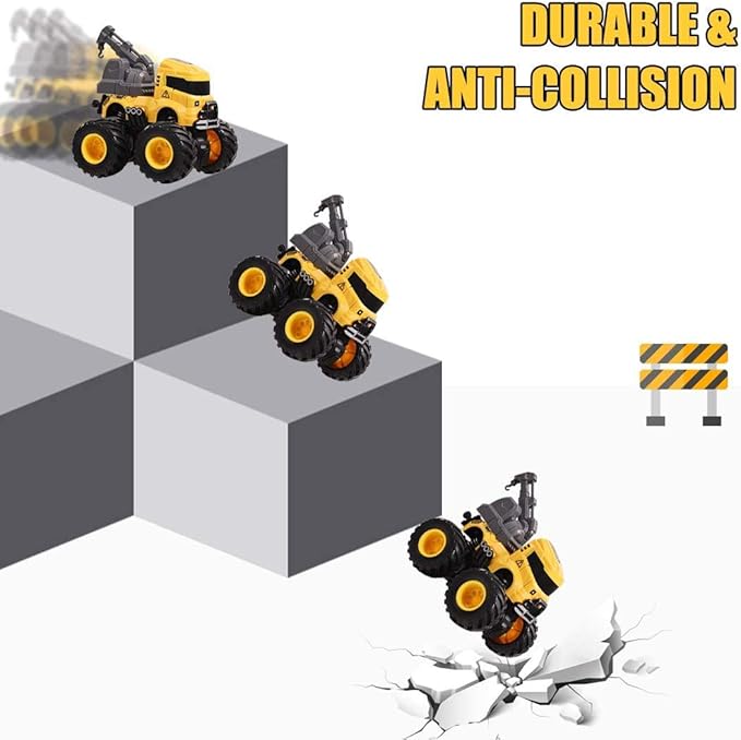 Construction Truck Toys, Push and Go Toy Trucks for Toddlers Kids Age 3-8, 4 Pack Friction Powered Car Toys Include Crane Mixer Excavator Dump Truck Best Christmas Birthday Gift for Boys Girls