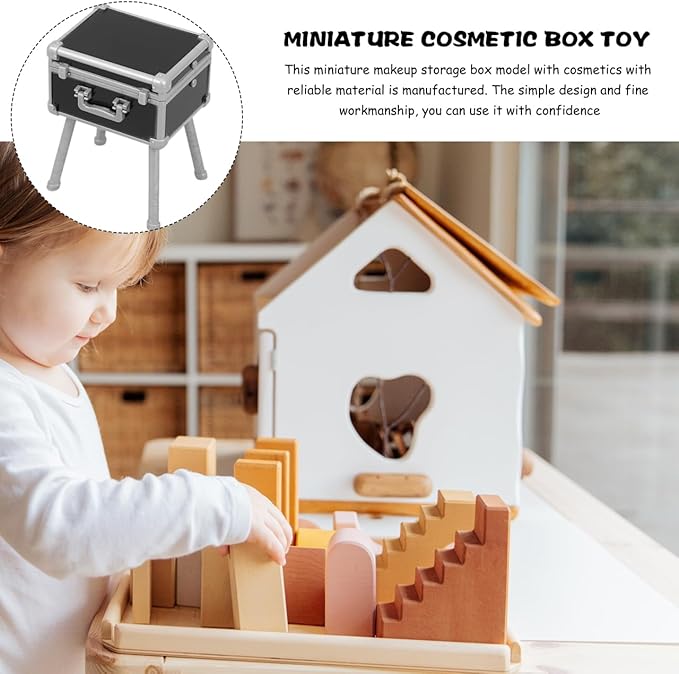 Garneck 1:12 Dollhouse Makeup Storage Box Set with Lipstick Perfume Miniature Dresser Cosmetics Case for Dollhouse Bedroom Desktop Decoration DIY Micro Scene Ornament