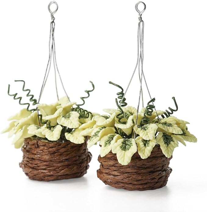 Odoria 1/12 Miniature Hanging Plants Mini Tiny Potted Plant Miniatures Dollhouse Decoration Accessories Doll House Accessory, 2Pcs Light Green