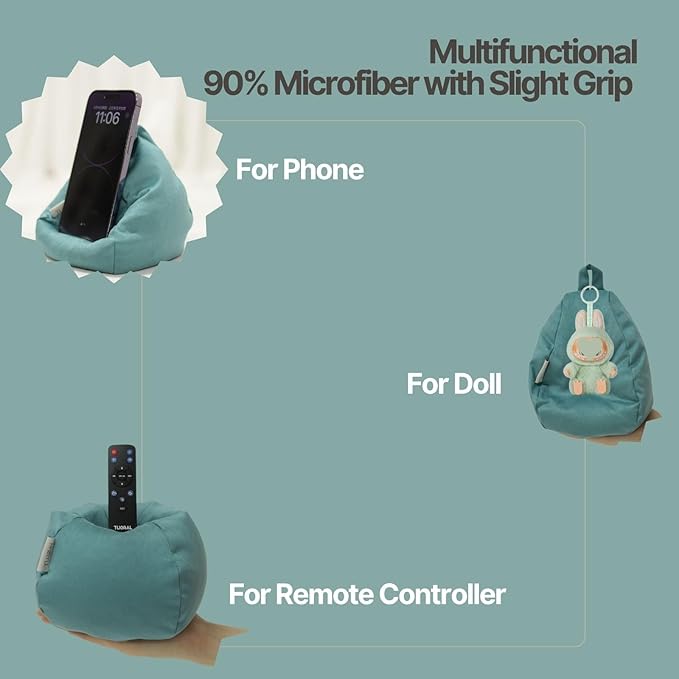 2pcs Cover of Mini Bean Bag Chair Cell Phone Holder (No Filler) Ultra Soft Micro Suede Anti Slip Miniature Bean Bag Couch Teal